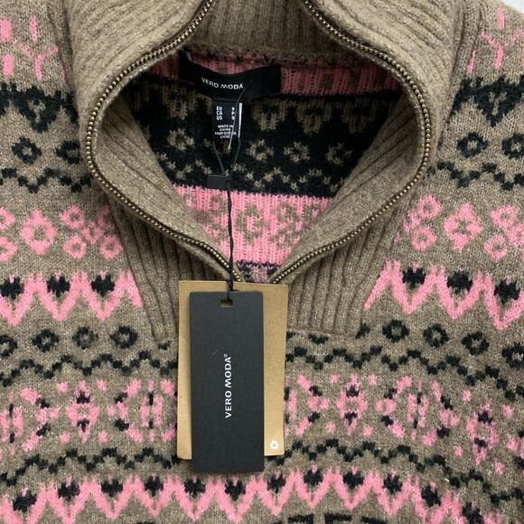 Vero Moda Brown Pink Zip Pullover Zip Sweater Small NWT - Picture 6 of 9